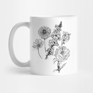 Flower Sketch Illustration - Gerbera, Snapdragon, Rose, Plum Blossom, Cosmos Mug